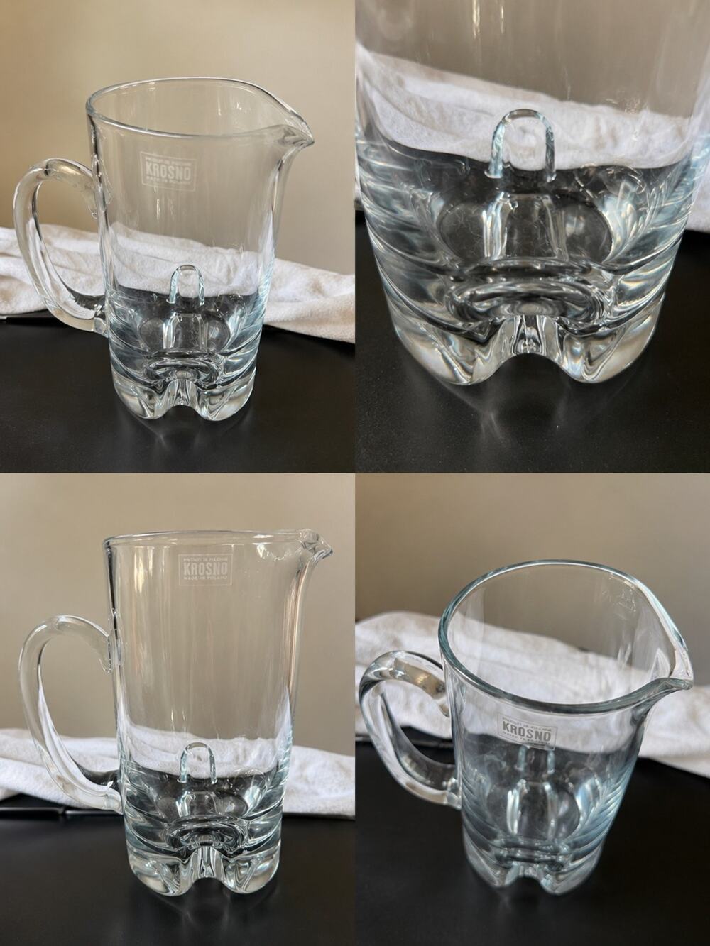 Krosno Poland Tall Elegant Heavy Glass Pitcher 9 5/8" Tall